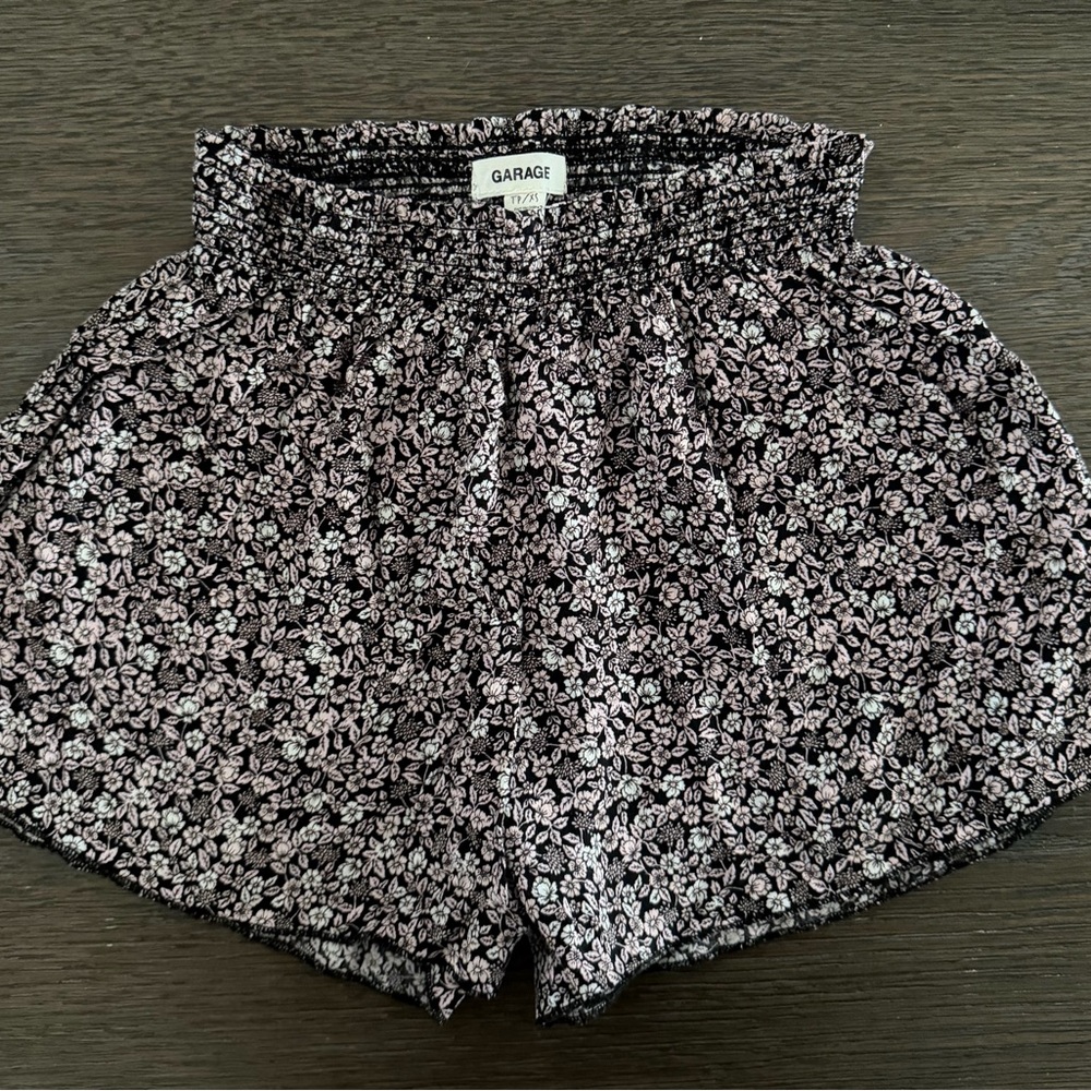 Garage Black and White Floral High Waist Shorts
